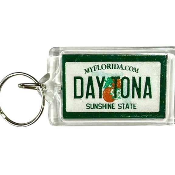 Daytona Florida License Plate Acrylic Rectangular Souvenir Keychain 2.5" X 1.5"