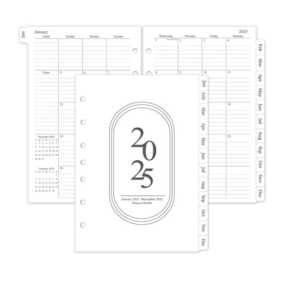 2025 Monthly Planner Refill, Academic Calendars with Monthly Tabs, Planner Inserts for 7 Ring, 5.5" x 8.5", 7-Hole Punched