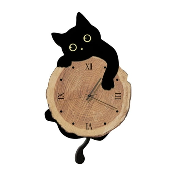 CarpNettore Cat Shaped Hanging Wall Clock with Swinging Tail Cute Stylish Modern Non Ticking Style A