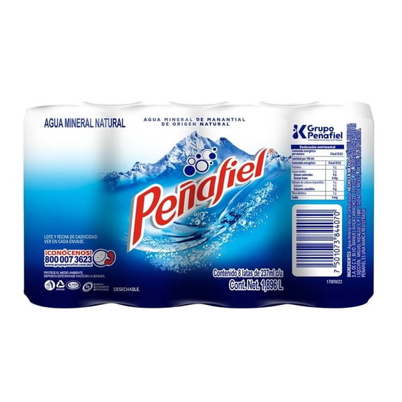 Agua mineral Peñafiel natural 8 pack de 237 ml c/u