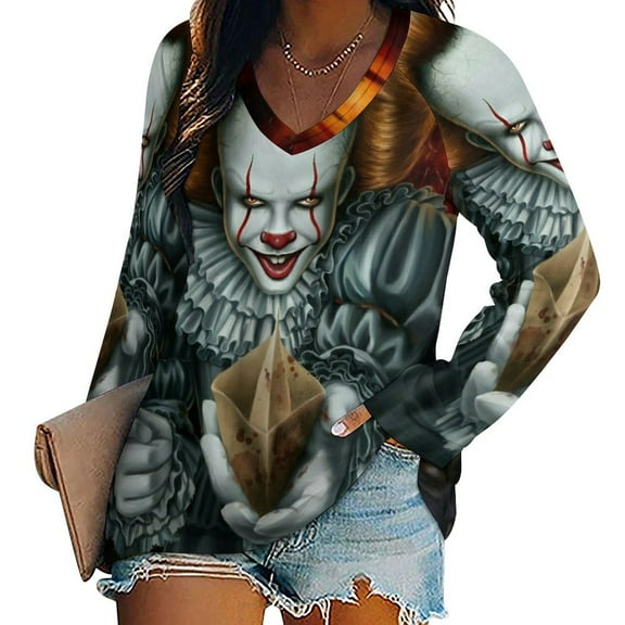 Womens Pennywise Long Sleeve Graphic T Shirts V Neck Casual Loose Fit Tees Tunic Tops