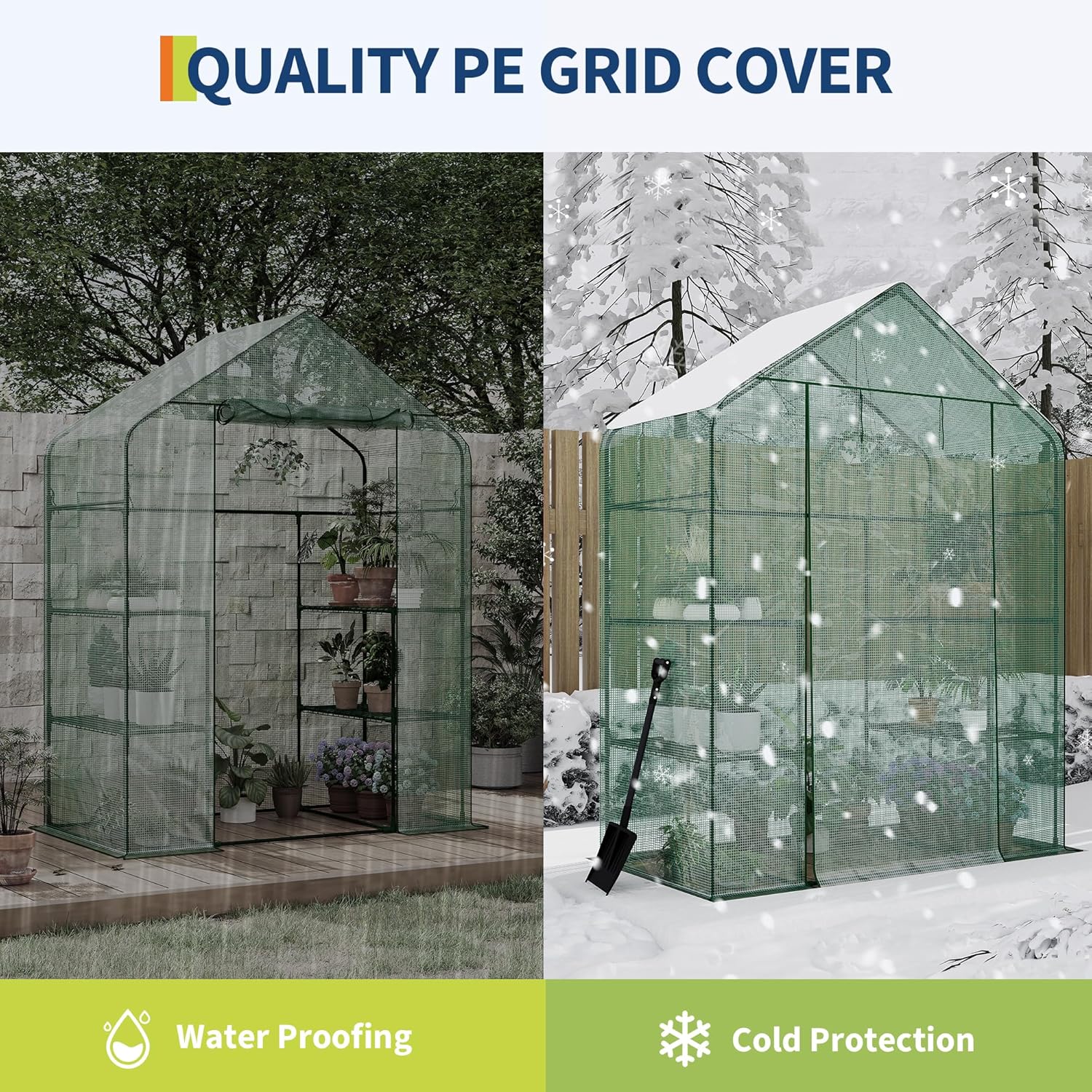 Yiwa 57"x29"x77" Portable Greenhouse with Thickened PE Cover & Roll-up Zipper Door - Walk-in Tunnels for Seedlings, Flowers, 4-Tier Shelves