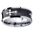 thumbnail image 2 of Tungsten Christian Cross Religious 8mm Brushed Black Polished Concave Men Ring, 2 of 2