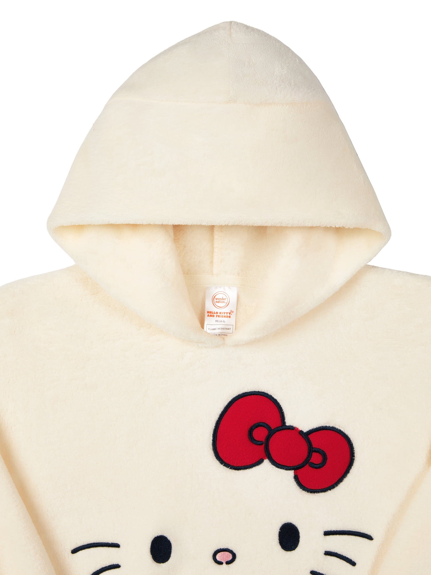 Wonder Nation X Hello Kitty Girls Long Sleeve Sleep Hoodie, One-Piece, Sizes 4-18