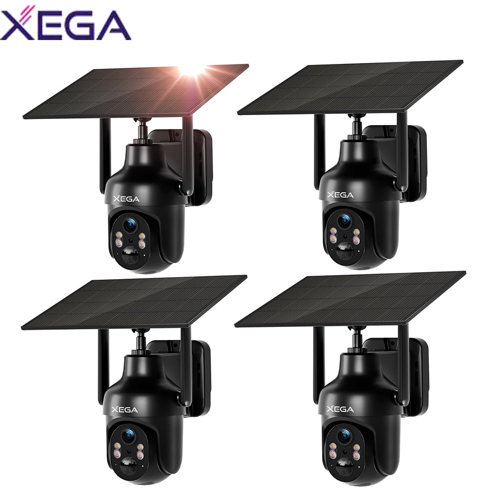 Xega 4 Pack WiFi Solar Security Camera, 2K/3MP Super HD Outdoor Surveillance Cameras, Black, 4