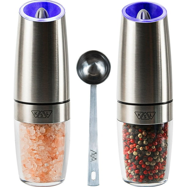 KSL Gravity Electric Salt and Pepper Grinder Set Silver Automatic