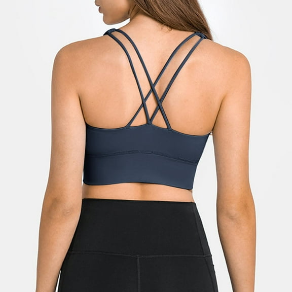 SHENGYUAN Sport Bras for Women High Support Women's Tops Strappy Crisscross Adjustable Wirefree Padded Yoga Tank Sports Bra Dark Blue,XL