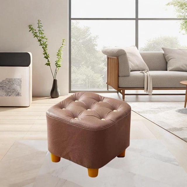 Taburete pequeño cuadrado para pies, asiento compacto y acolchado suave, taburete otomano, reposapiés para sala de estar, puerta, hogar, sofá, mesita Marrón
