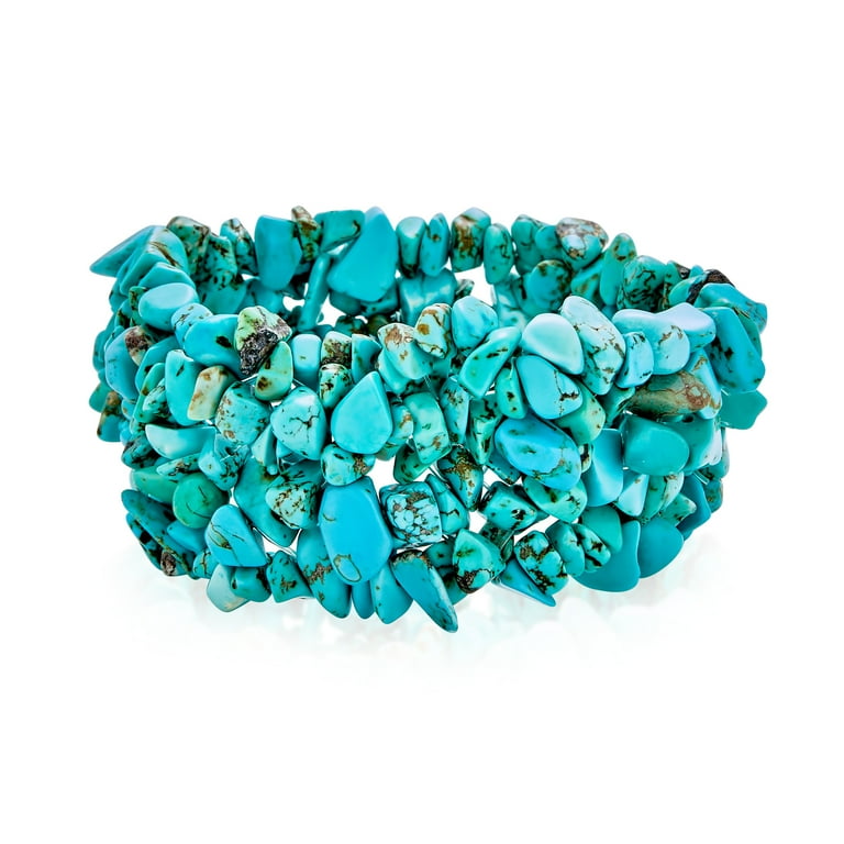 Multi Strand Reconstituted Turquoise Chips Cluster Necklace and