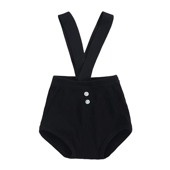 OOOUM Kids Suspender Bloomers Ribbed Knit Solid Color Overalls Shorts For Toddler Baby Soft Stretch Comfy Bodysuit Black 9-12 Months