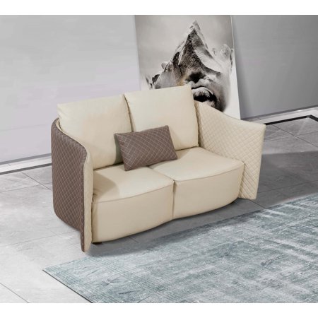 Luxury Italian Leather Lite Grey & Taupe Loveseat MAKASSAR EUROPEAN FURNITURE