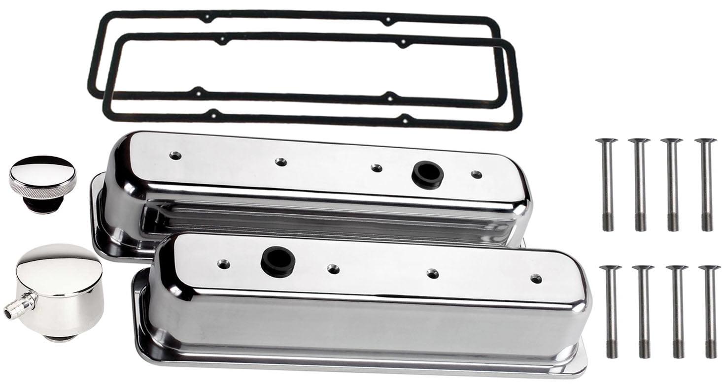 BILLET SPECIALTIES SMALL BLOCK CHEVY CENTER BOLT TALL POLISHED ALUMINUM VALVE COVER SET W