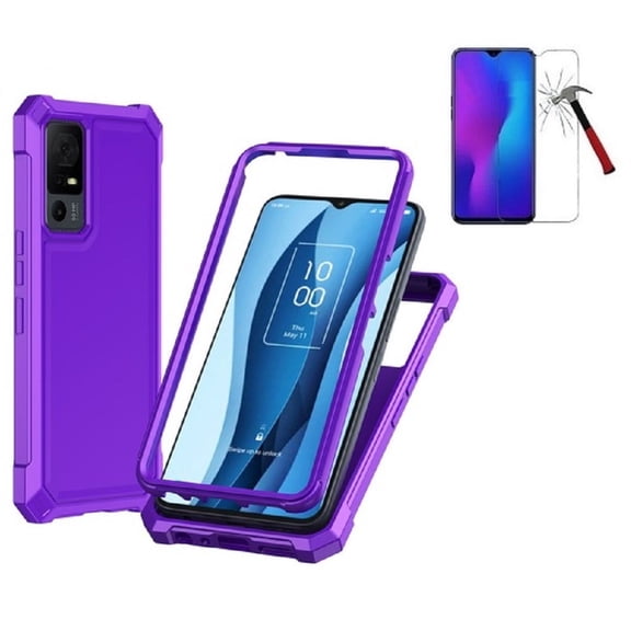 Phone Case for TCL 40XE 5G/40X 5G,  Full Body  TPU Cover Case   Tempered Glass (Purple)