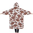 thumbnail image 2 of Oversized Wearable Blanket Hoodie,White Brown Footballs Pattern Sherpa Blanket Hoodie with Super Pockets,Super Warm Fuzzy Pullover for Women & Men, 2 of 6