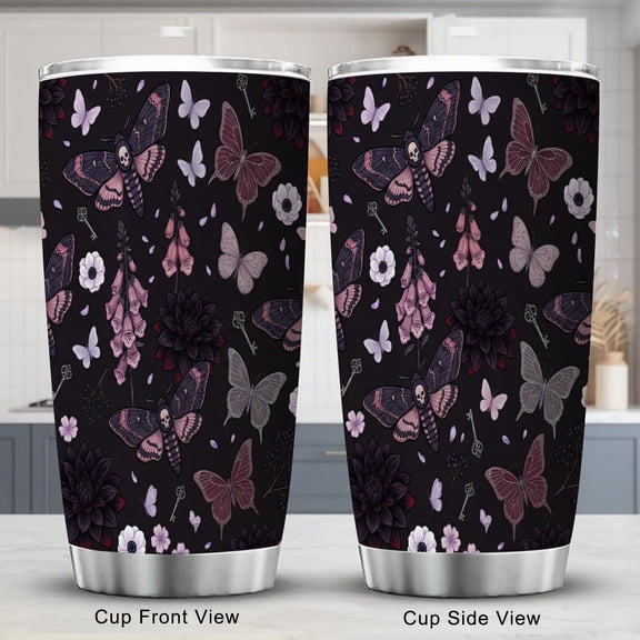Butterfly Tumbler 20oz with Lid Purple Green Leaves Flower Travel Coffee Cup Gift for Women Friend Holiday Birthday Party Favors