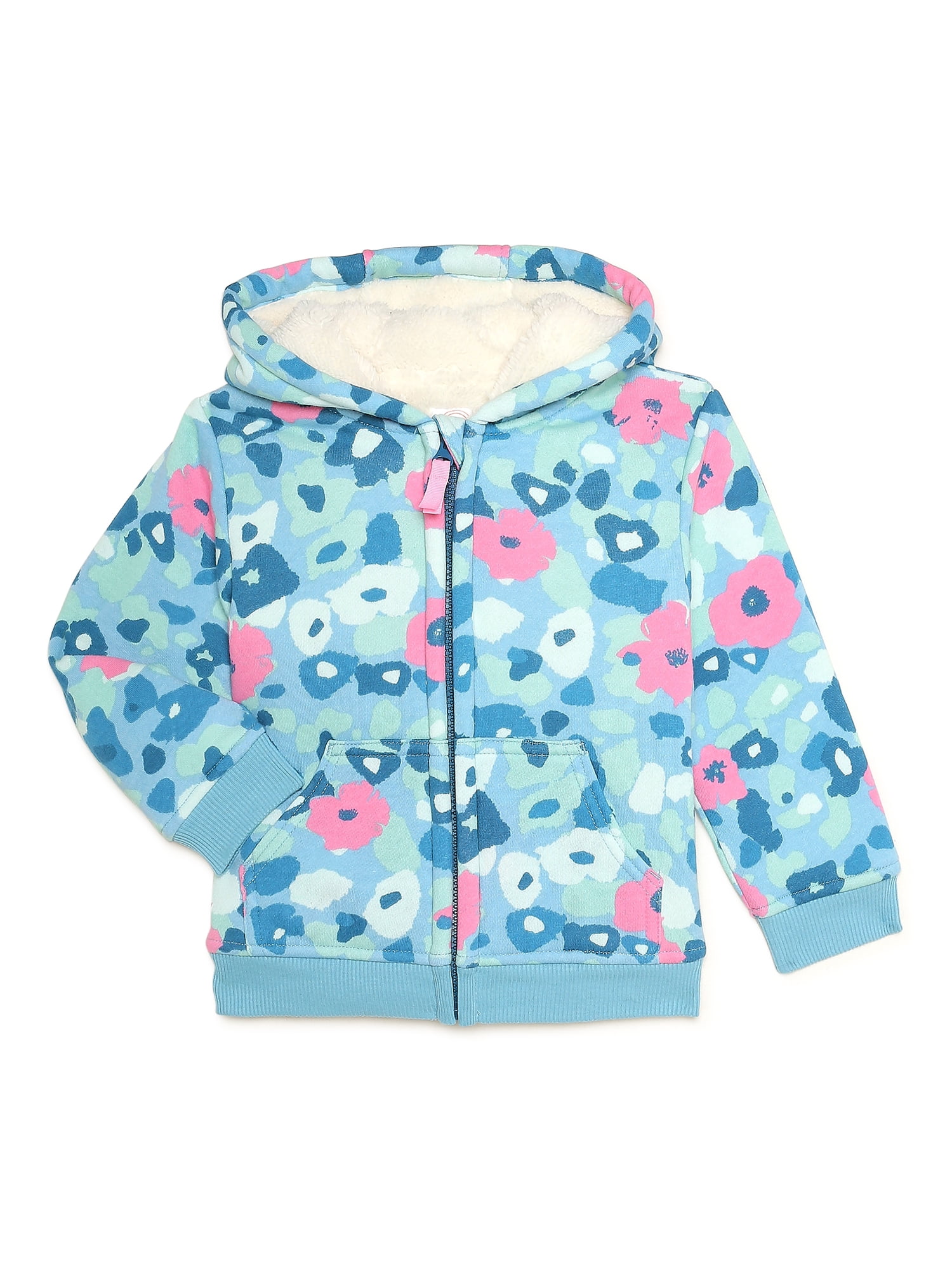 Wonder Nation Baby and Toddler Girl Sherpa Lined Hoodie, Sizes 12m-5t, Infant Girl's, Size: 18 Months, Multicolor