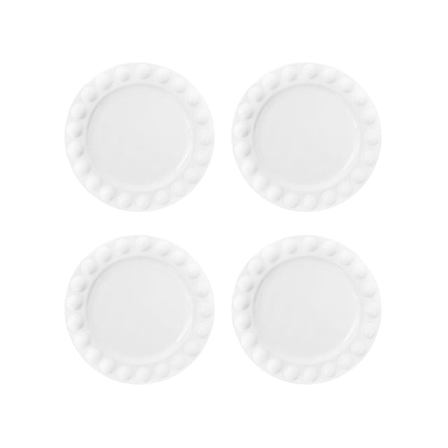 Juego 4 Platos Galerias El Triunfo Porcelana Blanca Diseño Bolitas En Orilla 25cm