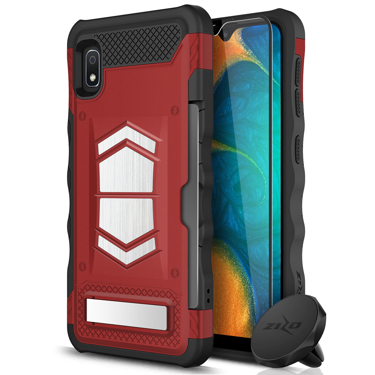 ZIZO Electro Series for Samsung Galaxy S10 with Card Slot and Air Vent Magnetic Holder Red Black 