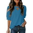 thumbnail image 2 of Olyvenn Womens Eyelet Shirts Summer Business Casual Blouses Keyhole Neck Short Sleeve Shirts Hollow Out Cute Lace Tops Blue XL, 2 of 9
