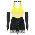 thumbnail image 4 of TSSOE Women Sparkly Jazz Prom Latin Dance Leotard Halter Backless Tuxedo Bodysuit with Metallic Gloves Yellow S, 4 of 7