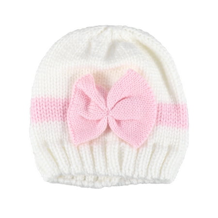 

Adorable Kids Winter Hat Fashionable Warm Bowknot Woolen Outdoor Crochet Headwear (White + Pink)