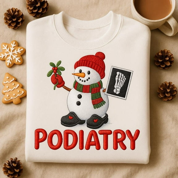 Podiatry Embroidered Christmas Sweatshirt, Podiatrist Gift, Snowman Foot X-ray Crewneck, Foot Doctor Holiday Apparel