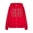 thumbnail image 2 of Sudadera con Capucha y Cremallera para Mujer, con Estampado de Calaveras de Gran Tamaño, Chaquetas Informales de Moda de Otoño e Invierno Rojo S, 2 of 7