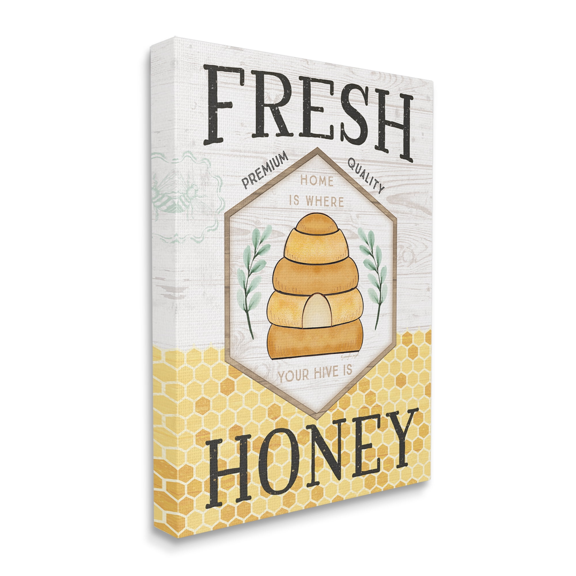 Stupell Industries Fresh Honey Rustic Bee Hive Typography Sign Graphic Art Gallery Wrapped Canvas Print Wall Art, Design by Jennifer Pugh