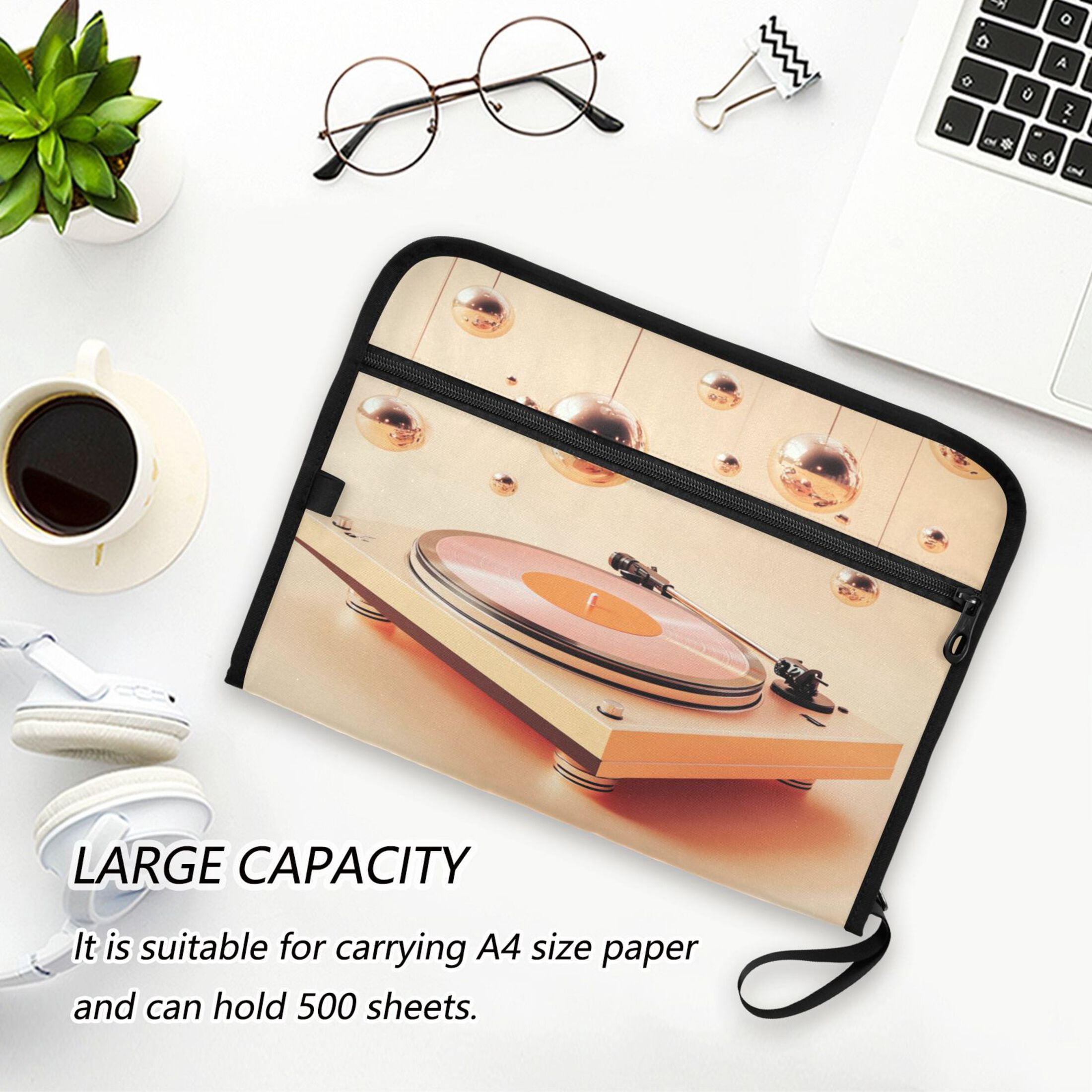Accordion File Organizer with Zip Closure 13 Pockets Expanding File Folder Letter A4 Paper Document Organizer for Home Office Orange Vinyl Record