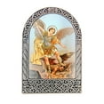 thumbnail image 2 of Religious Gifts Saint Michael The Archangel Icon in Silver Tone Metal Arch Standing Plaque, 2 1/2 Inch, 2 of 3