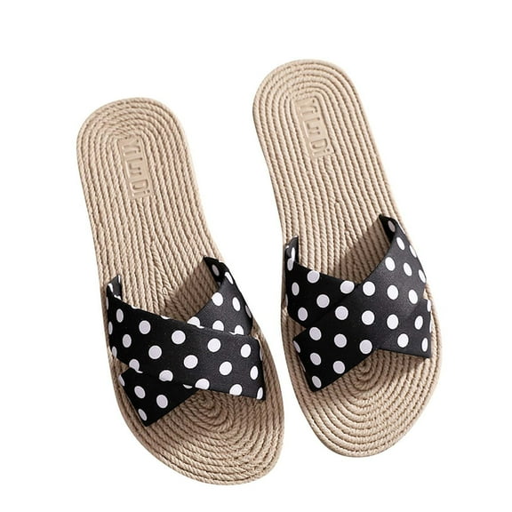 2025 Clearance! 50% Off Clear! asdoklhq Womens Slippers Clearance Summer Ladies Slippers Polka Dot Polka Dot Holiday Beach Shoes Black 35