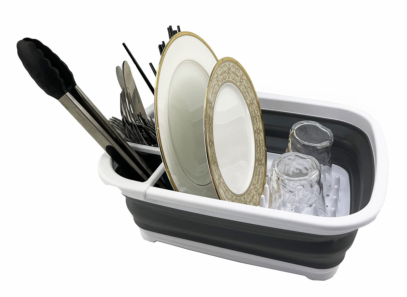 SAMMART 8L (2.11Gallons) Collapsible Dish Drainer - Foldable Drying Rack - Portable Dinnerware Organizer - Space Saving Kitchen Utensil Storage Tray