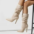 thumbnail image 3 of Womens Slouchy Stiletto High Heels Mid Calf Dressy Boots for Ladies Winter Fall Fashion Suede Pumps Tall Boots, 3 of 7