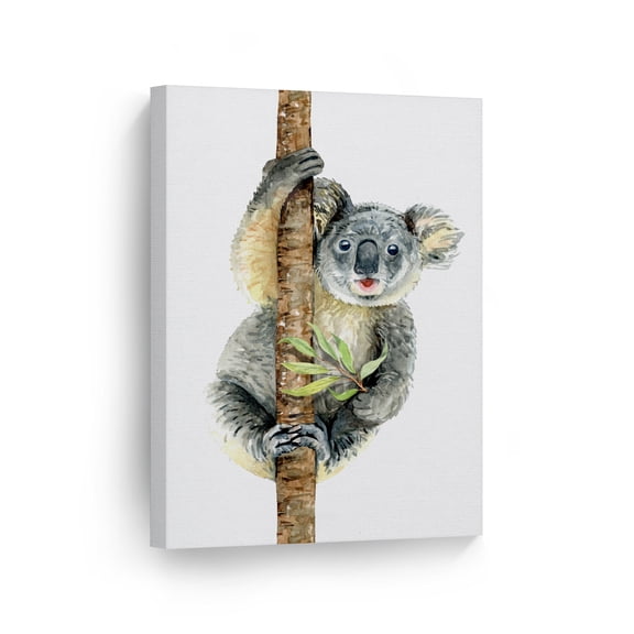 Smile Art Design Cute Gray Koala on Eucalyptus Tree Watercolor Animal Canvas Wall Art Print Nature Safari Tropical Exotic Wildlife Living Room Bedroom Kids Baby Nursery Decor - 40x30