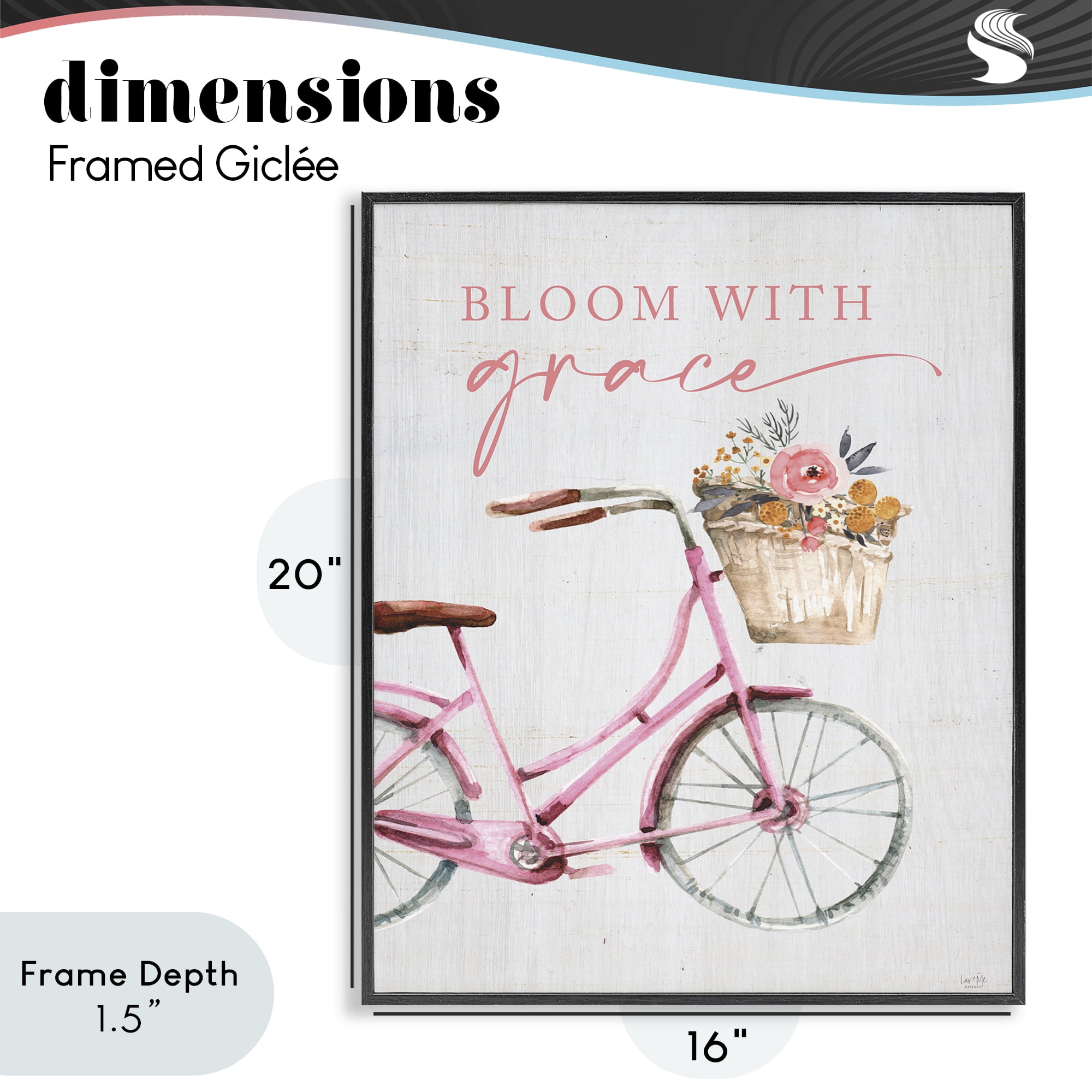 Stupell Industries Bloom With Grace Bicycle Black Framed Giclee Art, design by Lux + Me Designs