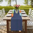 thumbnail image 3 of Navy Blue Striped Short Table Runner 48 Inches Long,Navy Blue White Farmhouse Stripes Cotton Linen Table Runners Dresser Scarves,Tabletop Scarf Furniture Cover for Home Dinner Party Decor 13"x48", 3 of 8