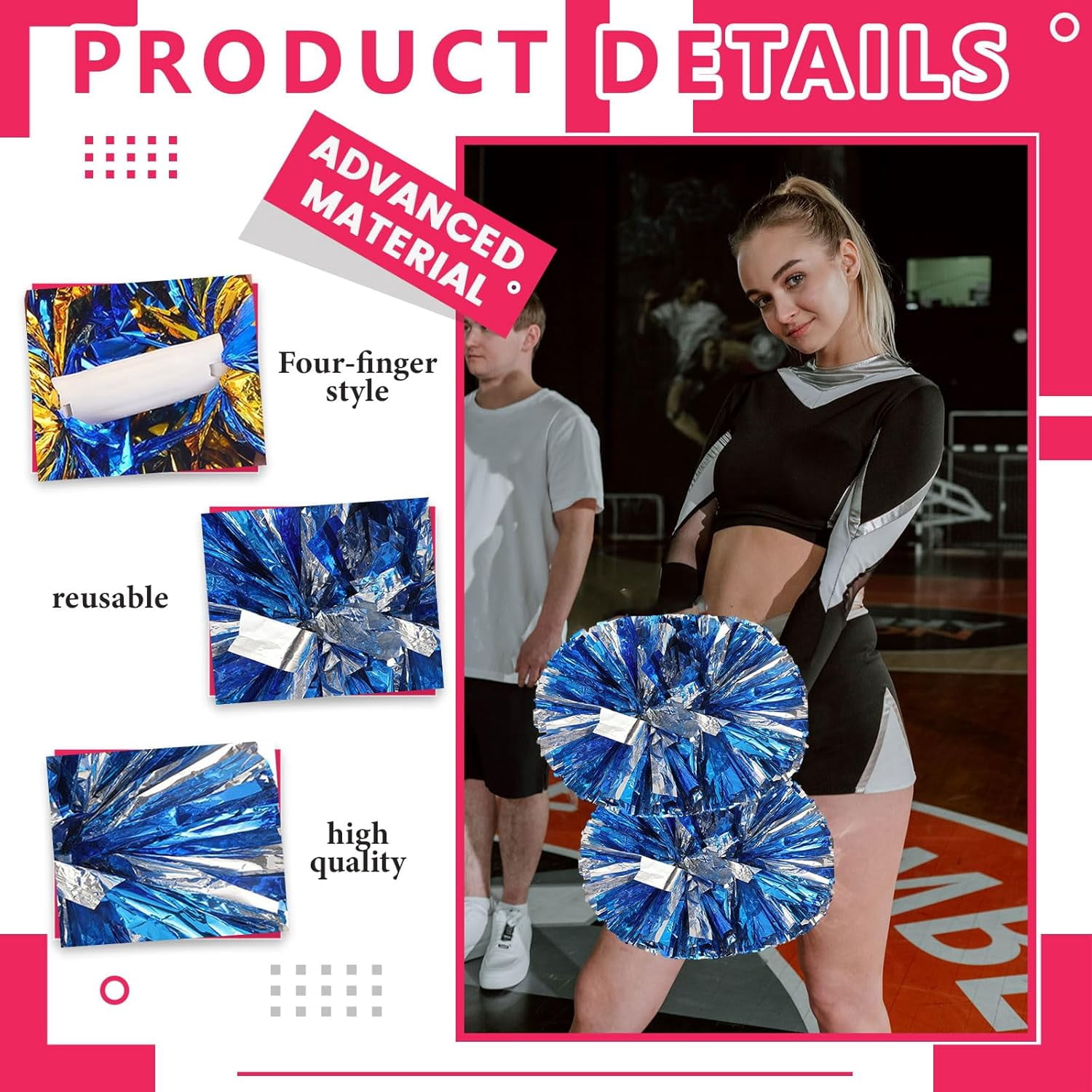 24 PCS pom poms Cheerleading,13.8inch Sports Team Spirits Cheering Squad Dance Training with Handle
