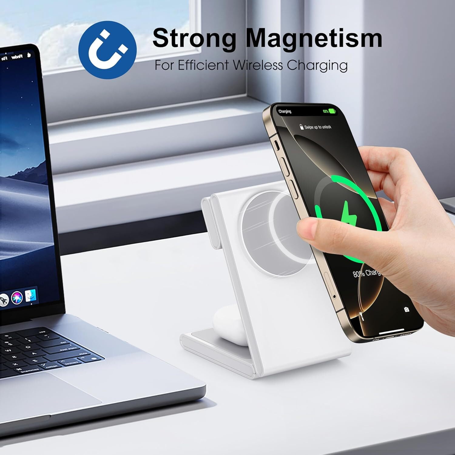 FungLam 3-IN-1 Fast Wireless Charger Station Foldable For Apple Watch & iPhone 17 16 15 14 13 12 11 X Pro Max - Fast Charging Dock Compatible for Apple Watch & AirPods 4 3 Pro White