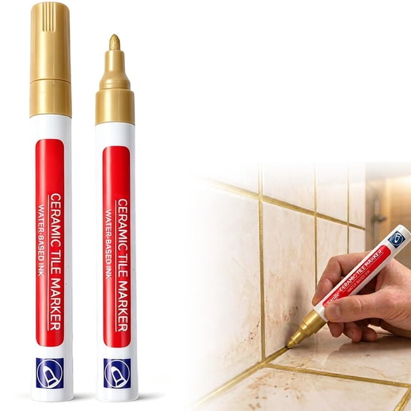 Water-Proof Tile Grout Marker Pen, 2Pcs Grout Repair Kit For Restoring Bathroom & Kitchen Tiles, Fast Drying Grout Paint for Ceramic Floor Joints(RL Gold)