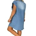 thumbnail image 3 of PENGXIANG Robe en Jean à Manches Courtes d'Été pour Femmes, Col à Revers, Boutons, 3 of 6