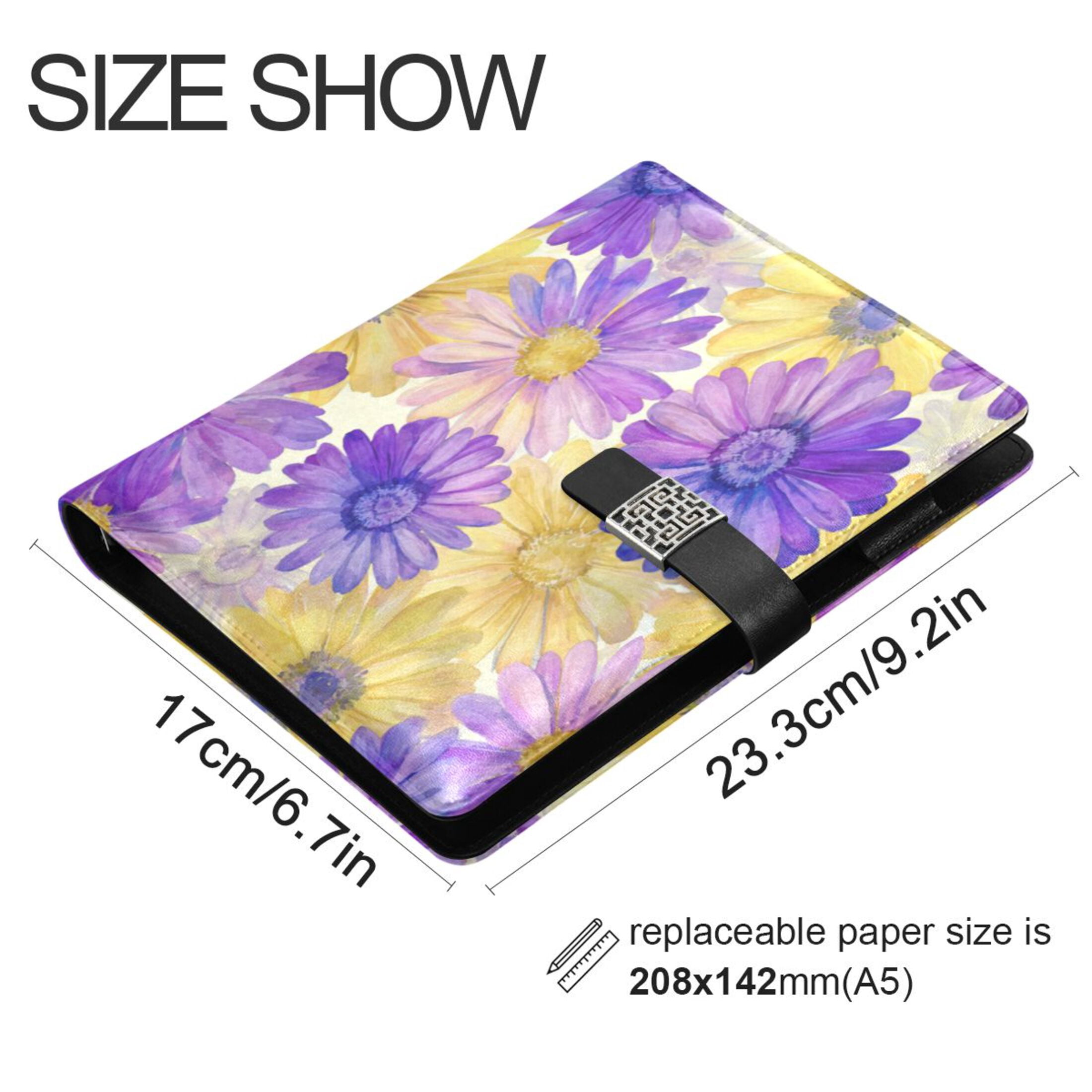 Leather Planner Leather Notebook Notebook Journal Binder Design Pen Pocket Design Convenient for Storage Vibrant Purple Daisy Pattern