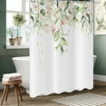 thumbnail image 4 of Spring Floral Shower Curtain, Sage Green Eucalyptus Leaves Willow Leaf Botanical Plants with Pink Flowers Fabric Bathroom Curtain Waterproof Washable 12 Hooks 84.00'''' x 72.00'''' (GCI-10197), 4 of 6