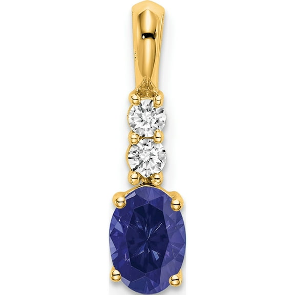 14K Yellow Gold Oval Created Sapphire And Diamond Pendant (Width 5) (Length 19) - Jbsp