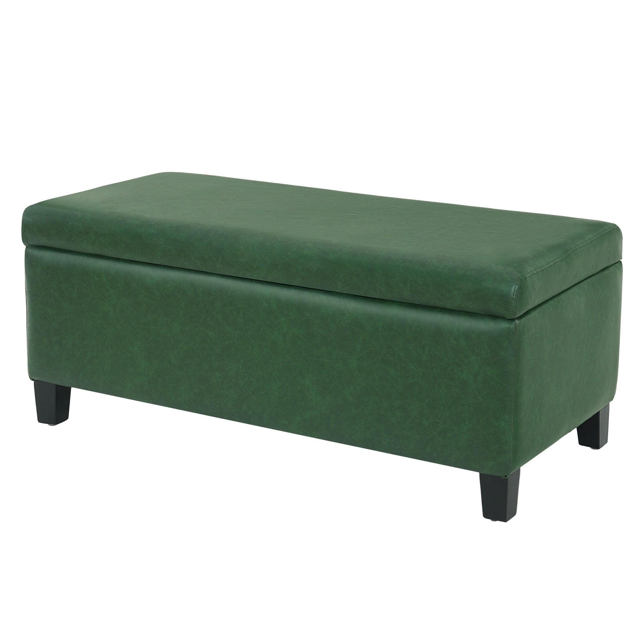 Christopher Knight Home 39" Storage Ottoman Bench, Flip-Top PU Leather Footrest with Wood Legs, Green