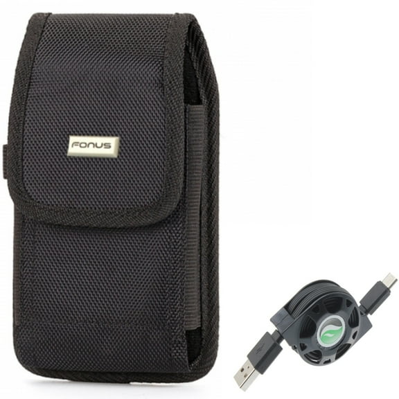 For Galaxy A73 /A54 /A53 /A33 5G - Case Belt Clip w USB Cable, Swivel Holster Rugged Cover Pouch Carry Protective Black Canvas, Retractable Type-C for Samsung Galaxy A73 /A54 /A53 /A33 5G