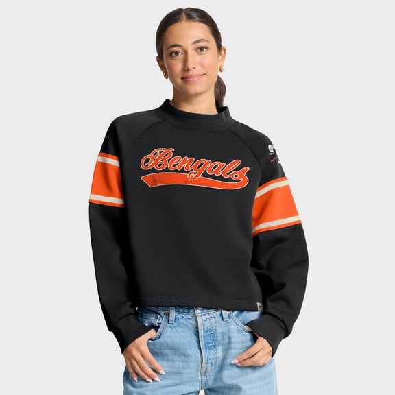 Women's Fanatics Black Cincinnati Bengals Oversized Hometown Toss Sweep Mock Neck Pullover