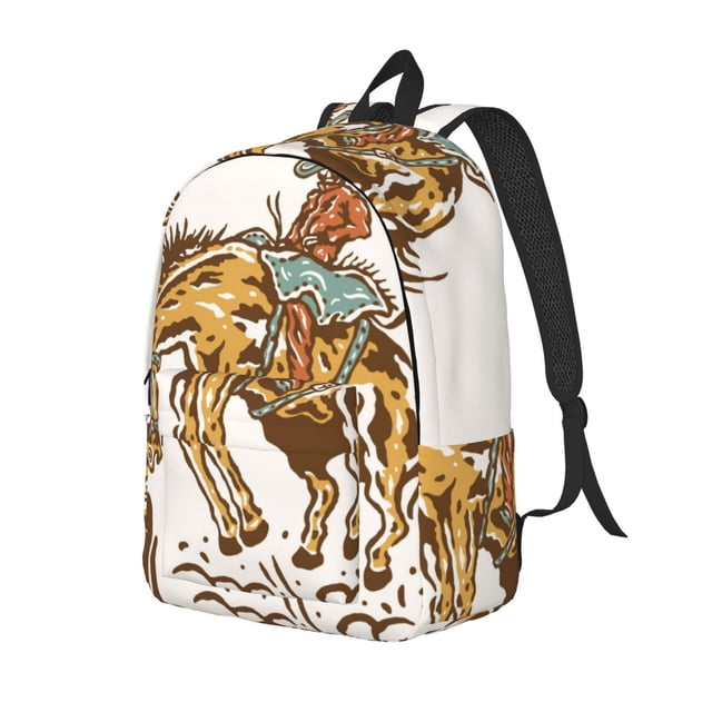 Disketp Cowboy Up Vintage Wild West print Canvas Backpack Lightweight Travel Daypack Student Rucksack Laptop Backpack-Small