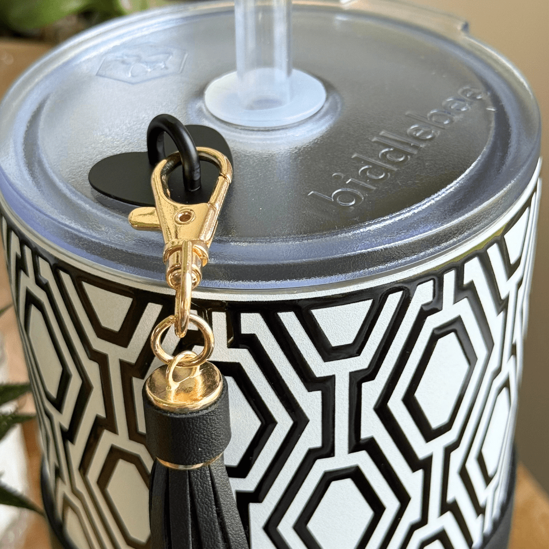 Biddlebee Tumbler & Purse Charm with Charm Hook Drinkware Accessory, Black Tassel