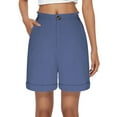 thumbnail image 2 of Clearance! Women's Bermuda Shorts 2025 Summer High Waisted Pocket Shorts Plus Size Business Casual Dressy Shorts Blue XL Size, 2 of 8