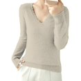 thumbnail image 2 of IMENGL Women's spring solid short lace v neck pullover, Beige M, Size M-2XL, 2 of 4